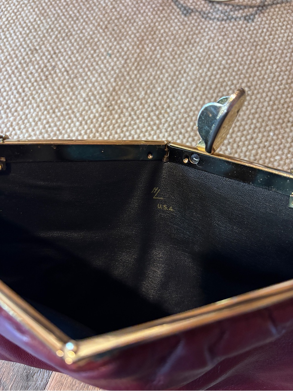 Classic Women's Purple Leather Frame Clutch with Chain Vintage - Picture 3 of 3